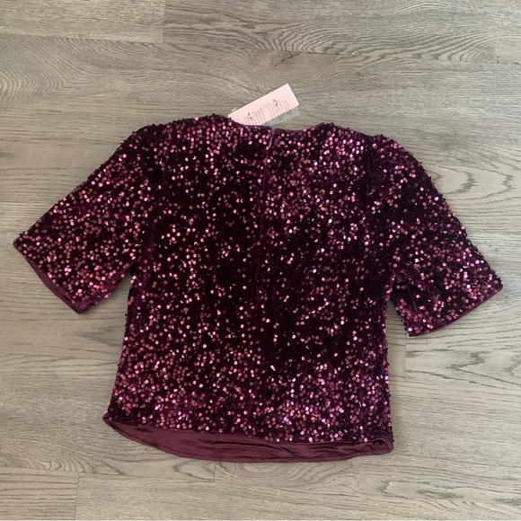 Nanette Nanette Lepore Short Sleeve Velvet Sequin Blouse - Size S - Plum - NWT - Picture 3 of 9